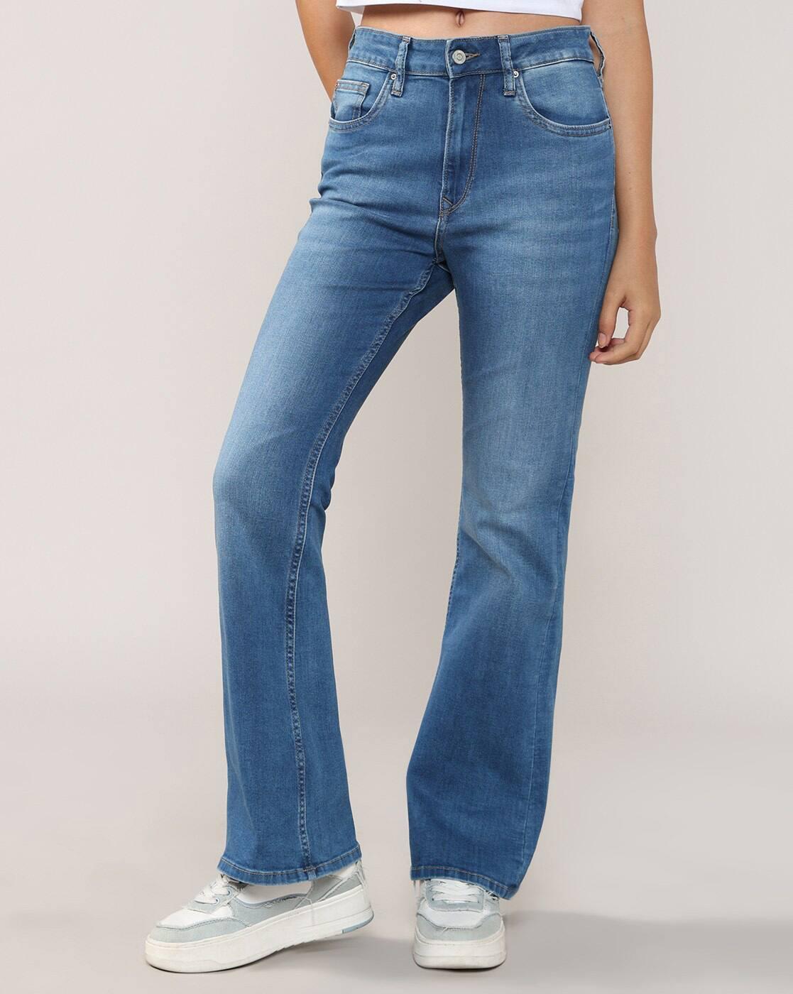 Women Mid-Wash Flared Jeans