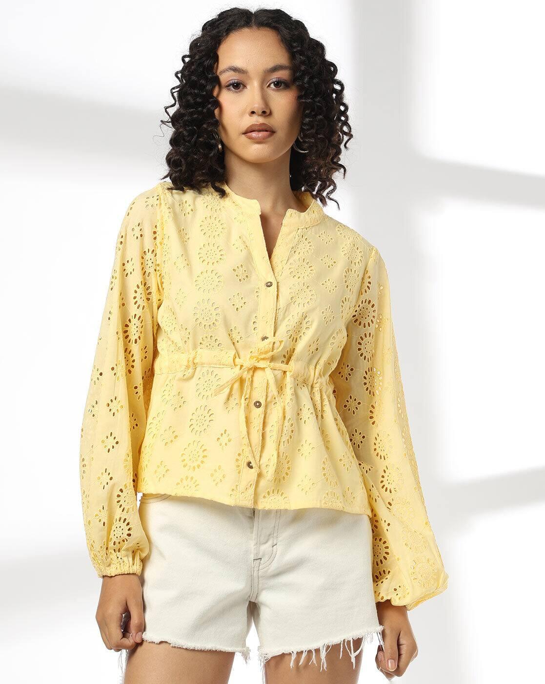 Women Schiffli Embroidered Tailored Fit Peplum Top