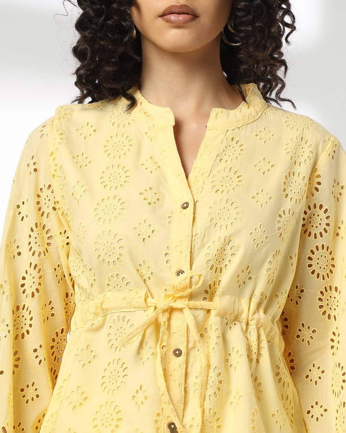 Women Schiffli Embroidered Tailored Fit Peplum Top