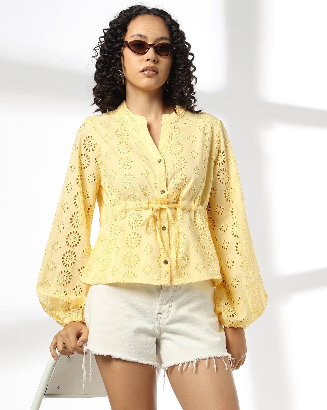 Women Schiffli Embroidered Tailored Fit Peplum Top