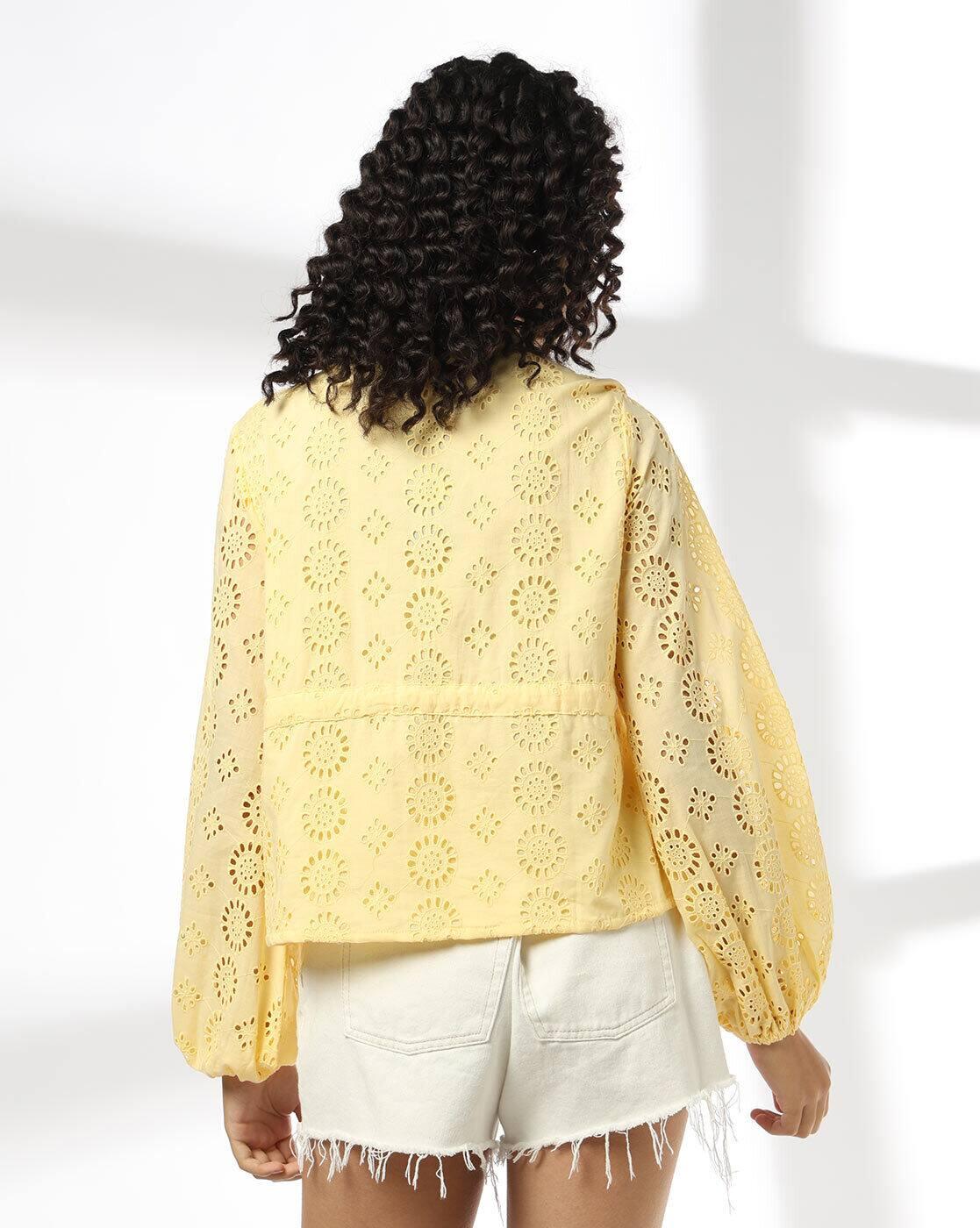 Women Schiffli Embroidered Tailored Fit Peplum Top