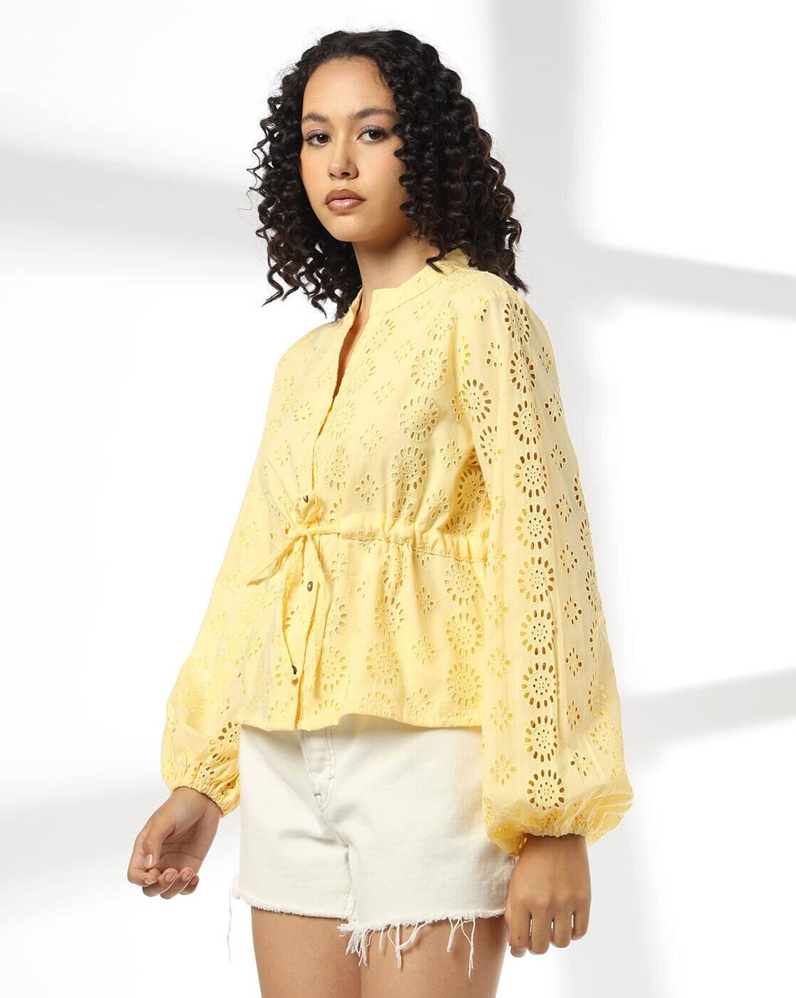 Women Schiffli Embroidered Tailored Fit Peplum Top