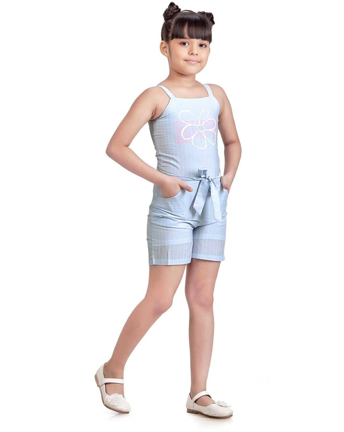 Girls Striped Regular Fit Playsuit