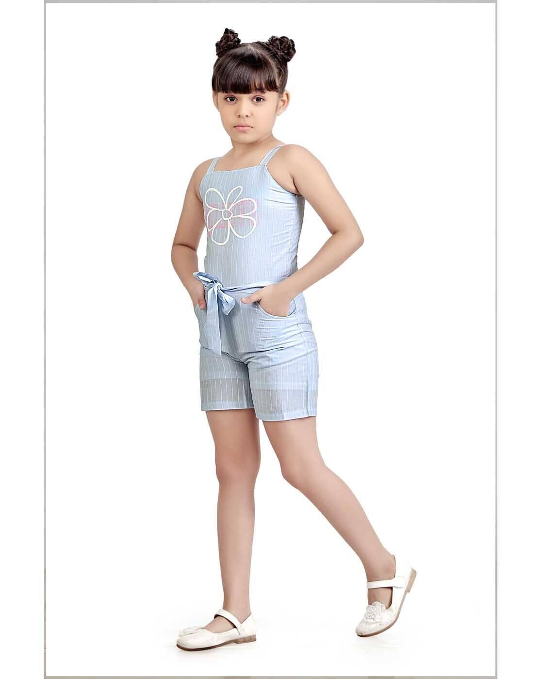 Girls Striped Regular Fit Playsuit