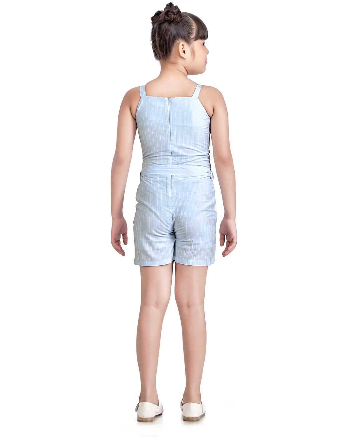 Girls Striped Regular Fit Playsuit
