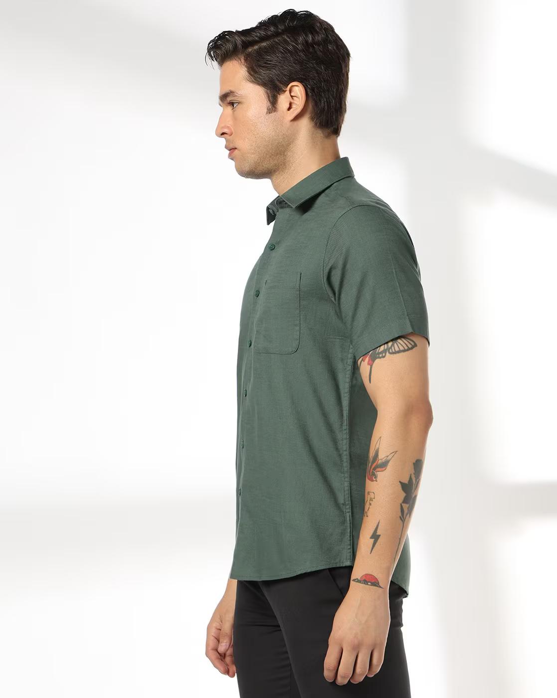 Men Slim Fit Cotton Shirt with Patch Pocket