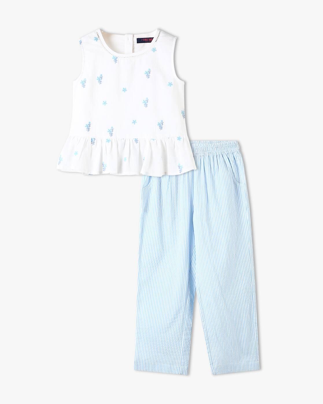 Girls Embroidered Top & Pants Set