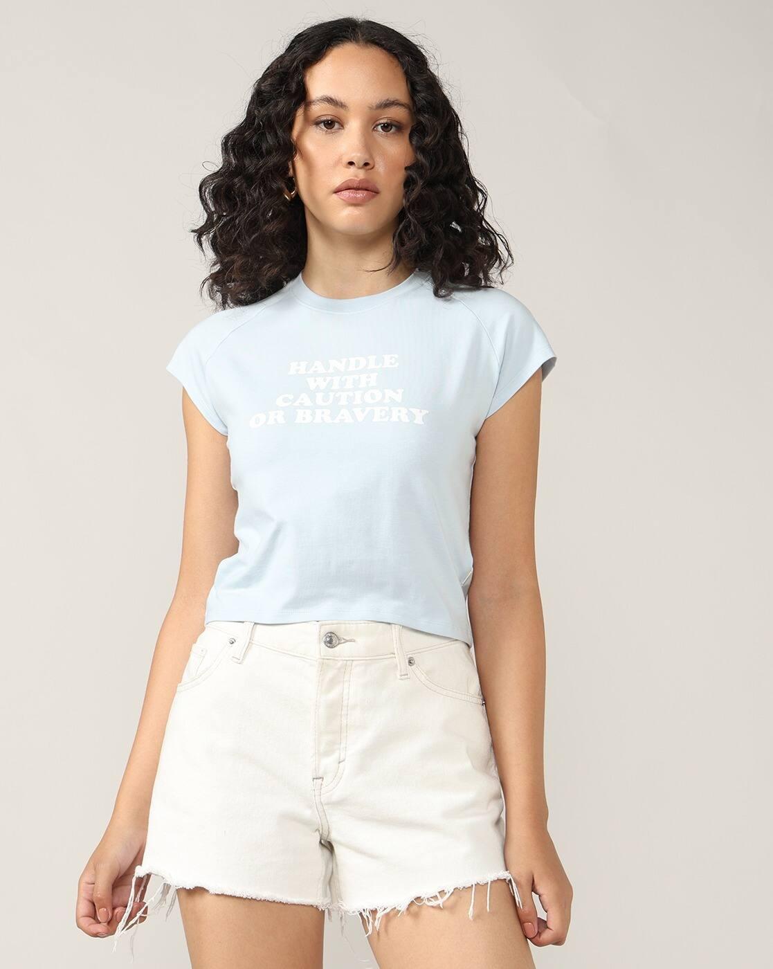 Women Typographic Print Regular Fit Crew-Neck T-Shirt