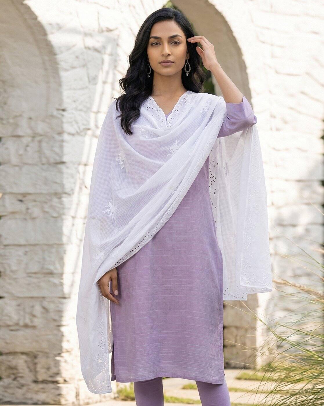 Women Schiffli Embroidered Kota Dupatta