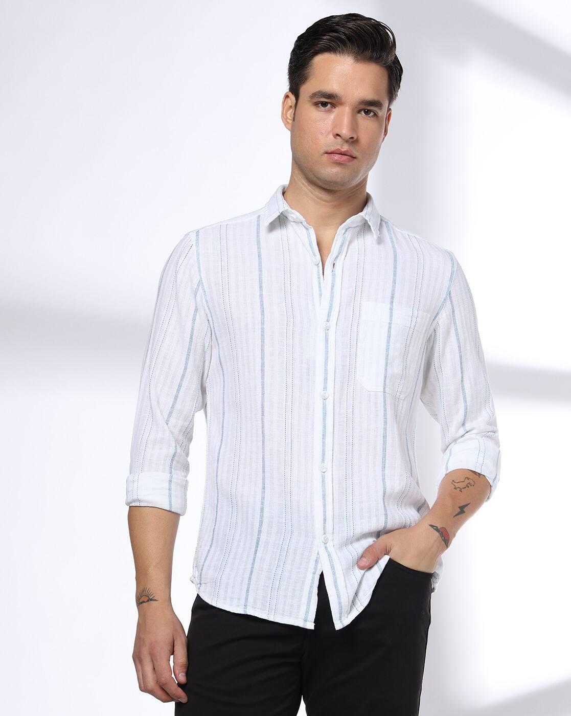 Men Slim Fit Cotton Stripped Casual Shirt