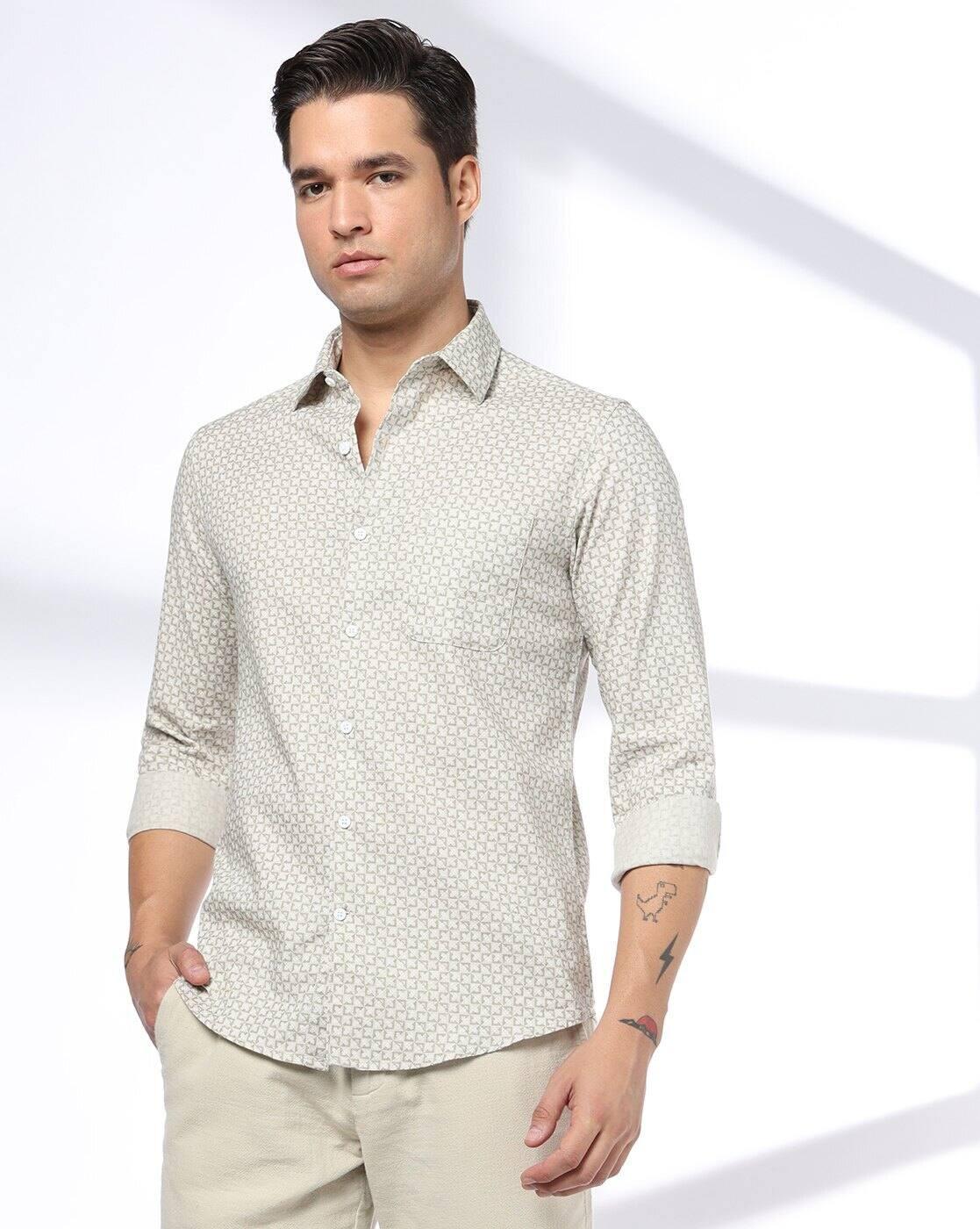 Men Slim Fit Cotton Printed Casual Shirt