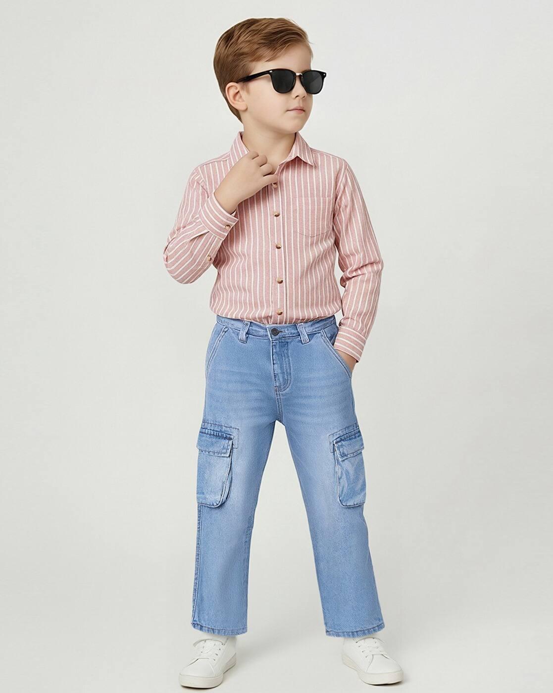 Boys Washed Loose Fit Cargo Jeans