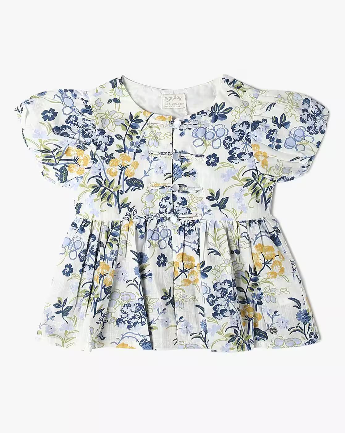 Girls Floral Print Fit & Flare Dress