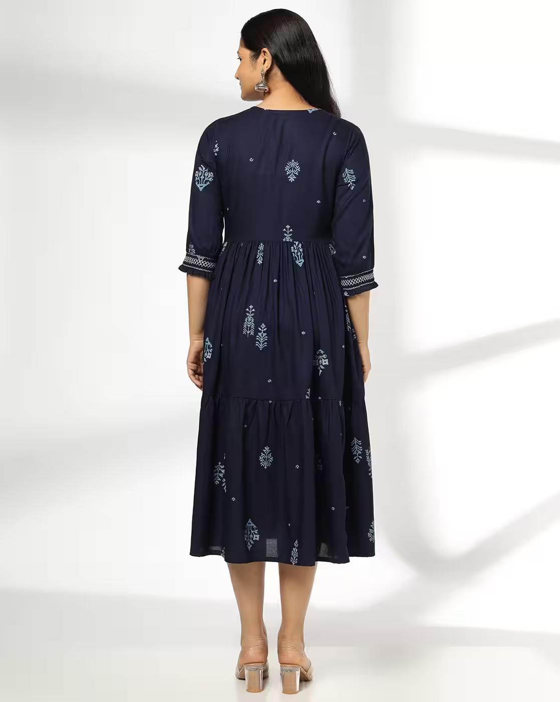 Women Floral Print Fit & Flare Dress with Waist Tie-Up