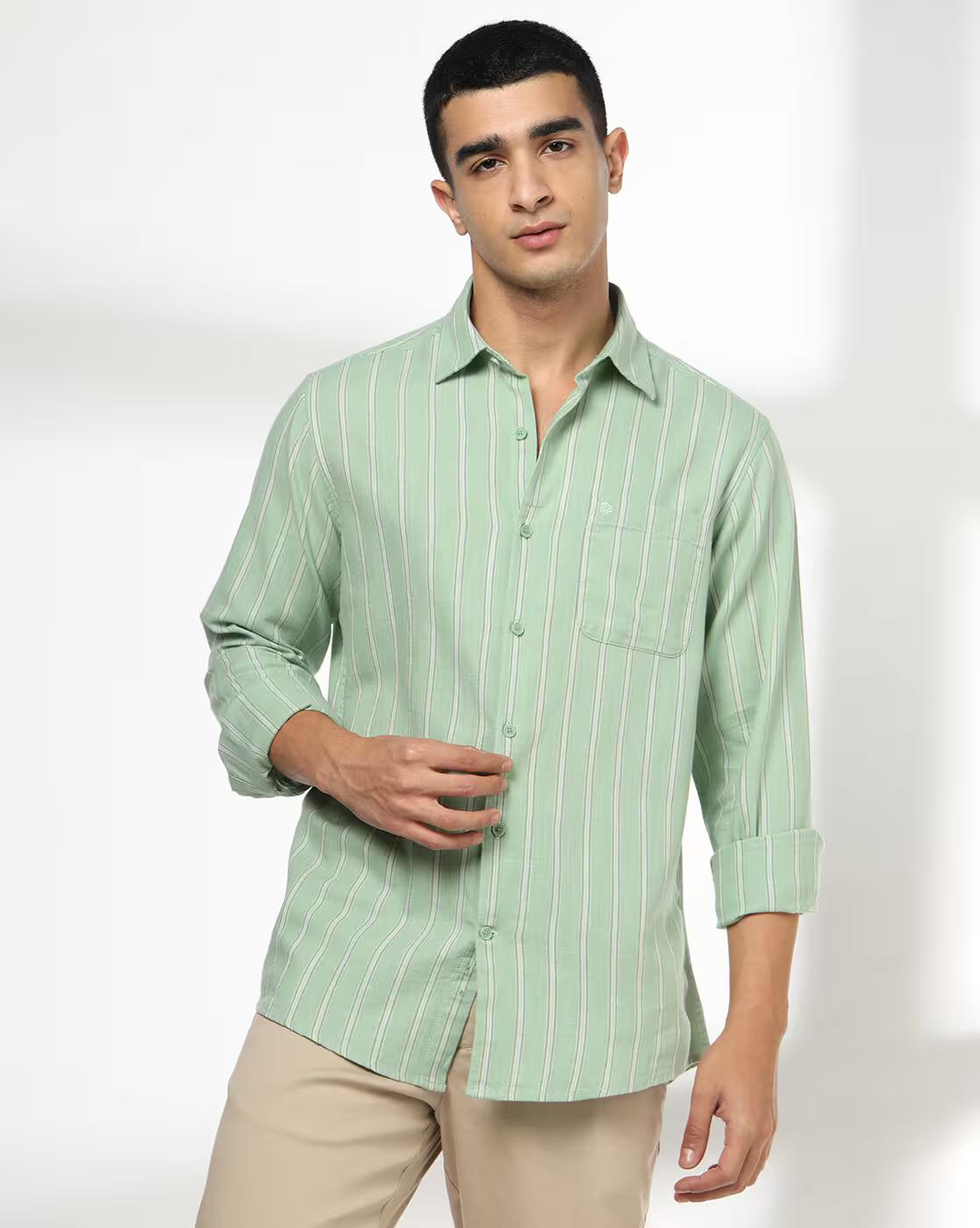 Men Slim Fit Cotton Stripped Casual Shirt
