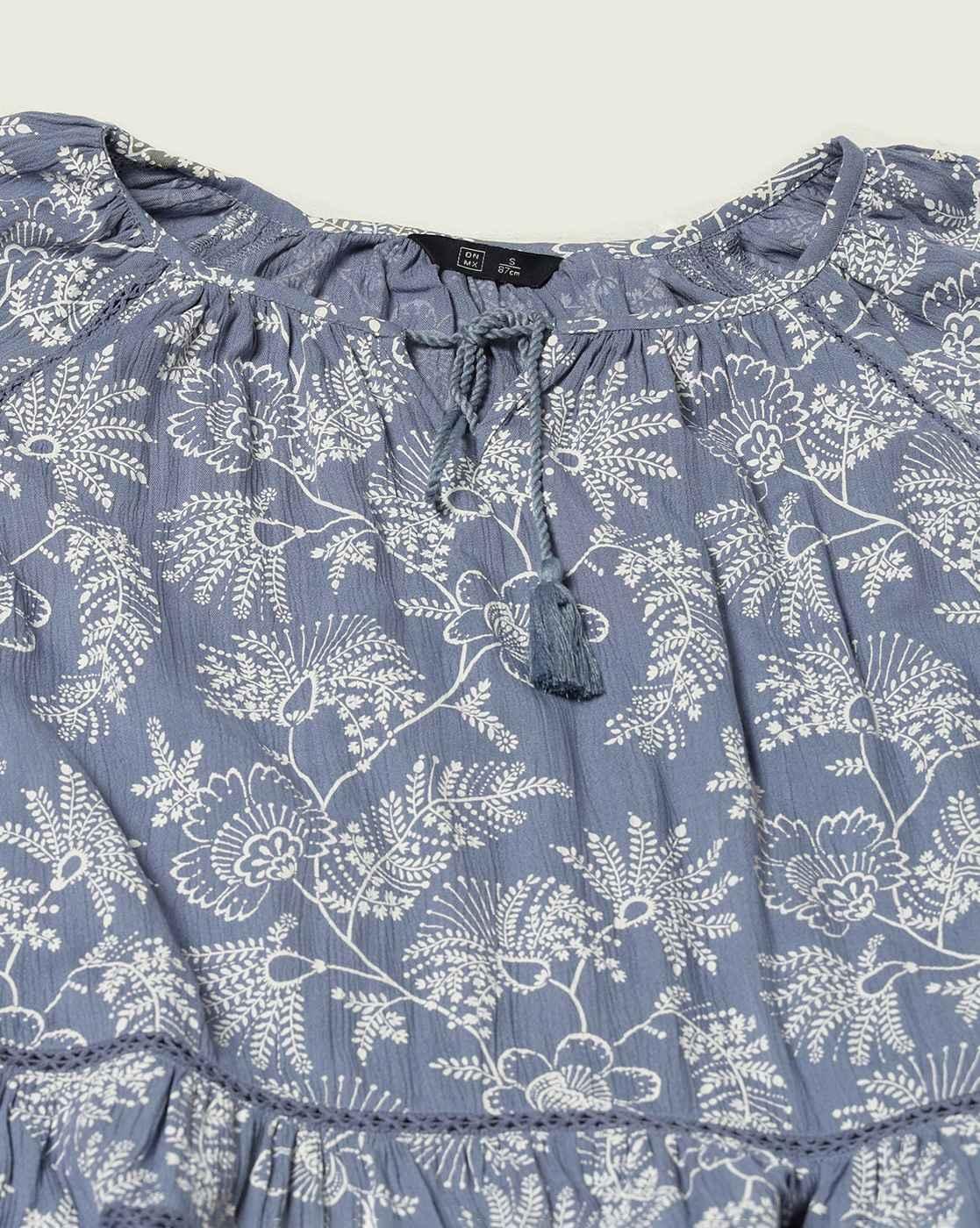 Women Printed Tiered Top with Tie-Up