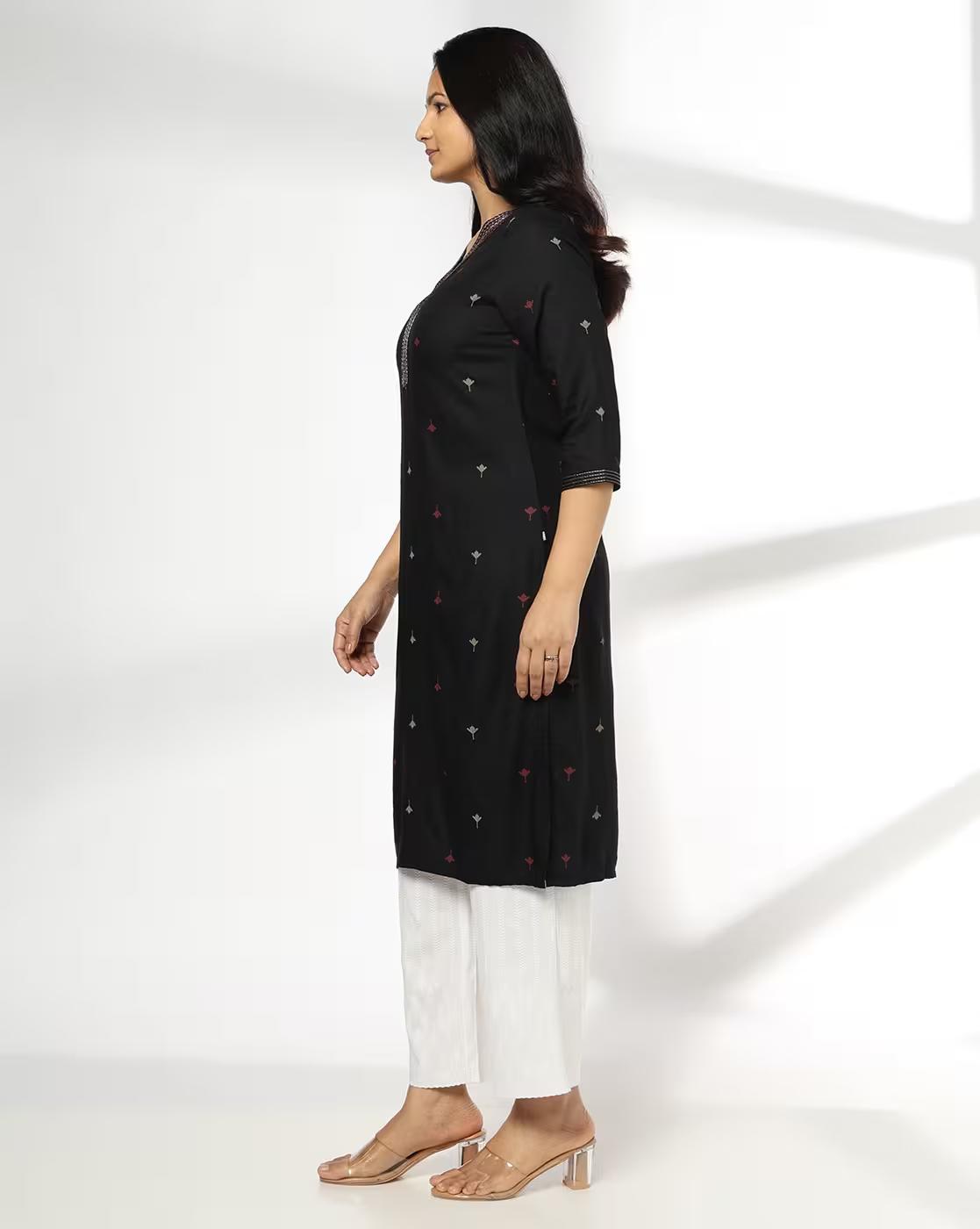 Women Leaf Print Straight Kurta