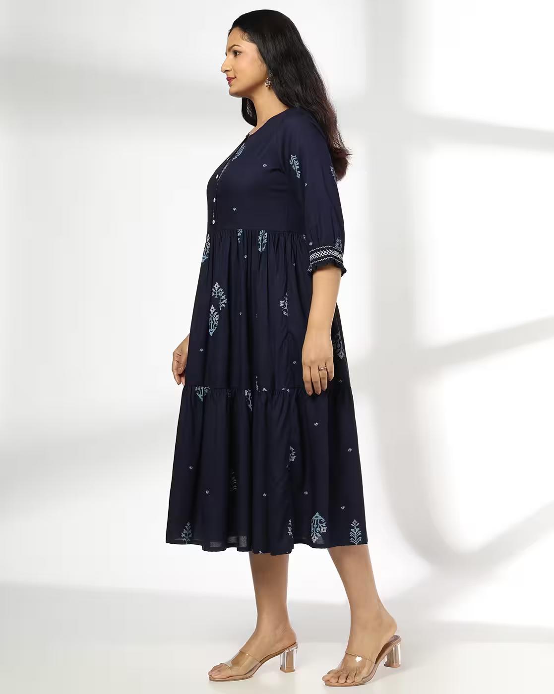 Women Floral Print Fit & Flare Dress with Waist Tie-Up