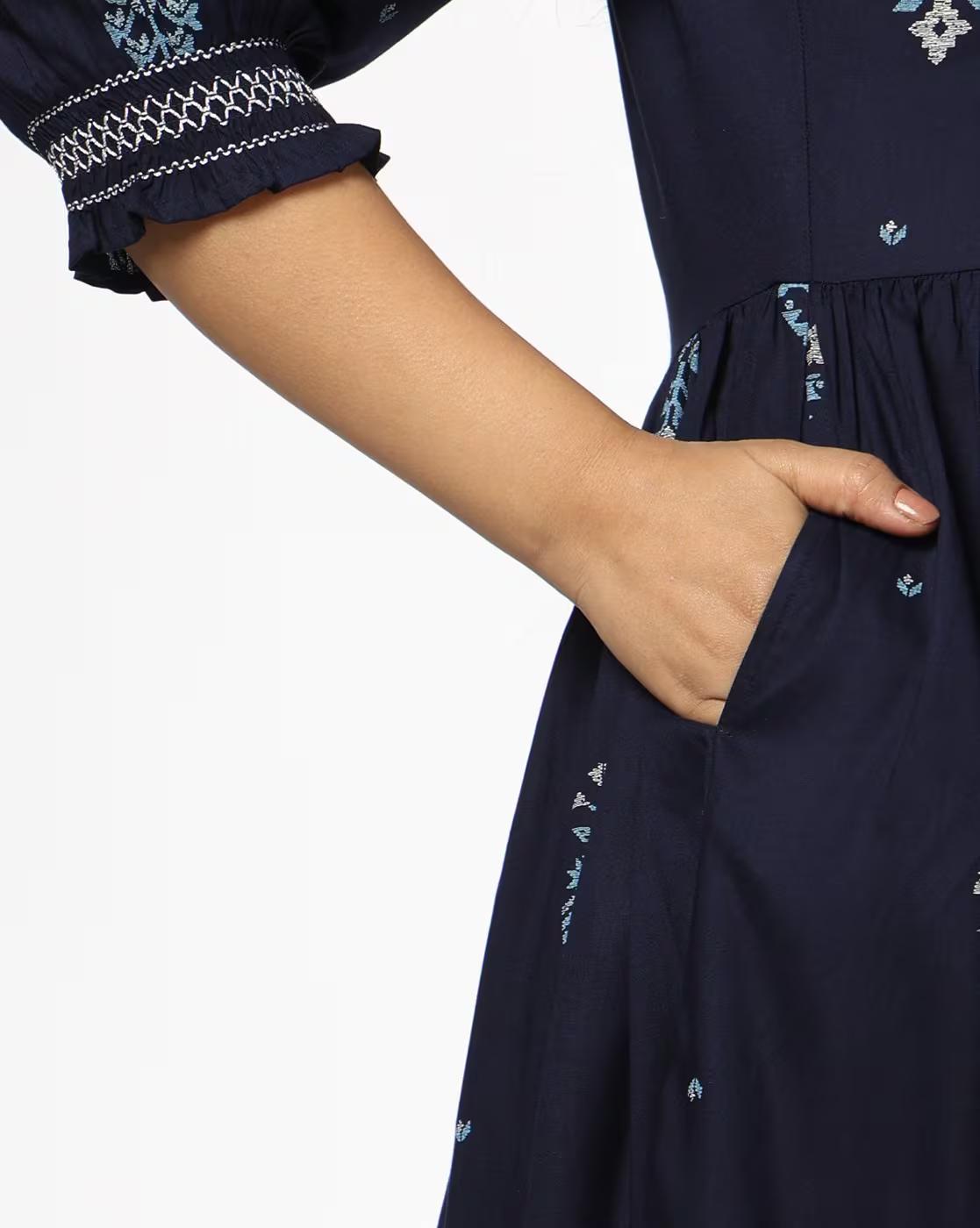 Women Floral Print Fit & Flare Dress with Waist Tie-Up