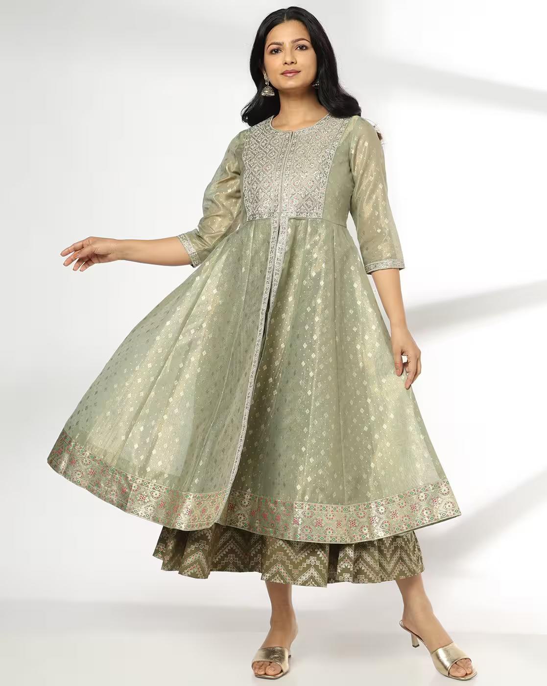 Women Embroidered Layered Anarkali Dress