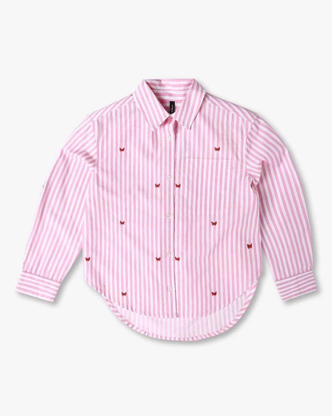Girls Striped Regular Fit Top with Shirt