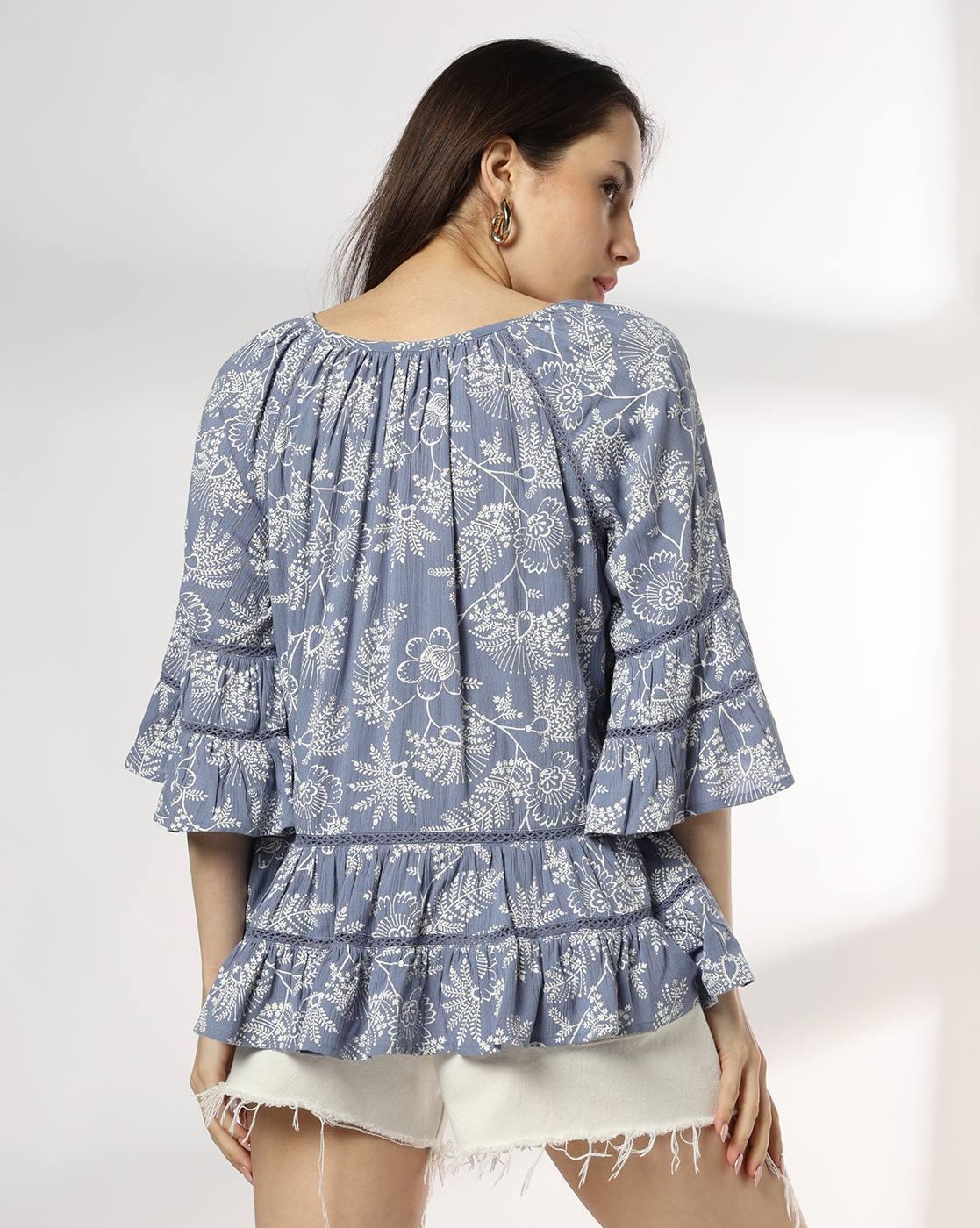 Women Printed Tiered Top with Tie-Up