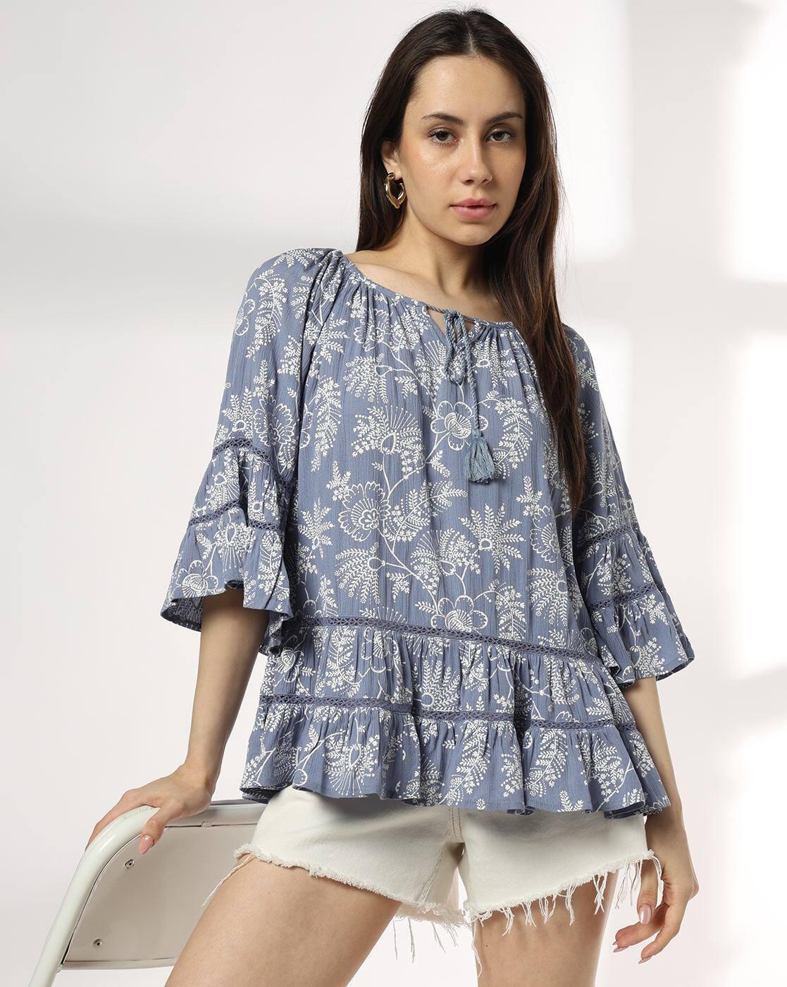 Women Printed Tiered Top with Tie-Up