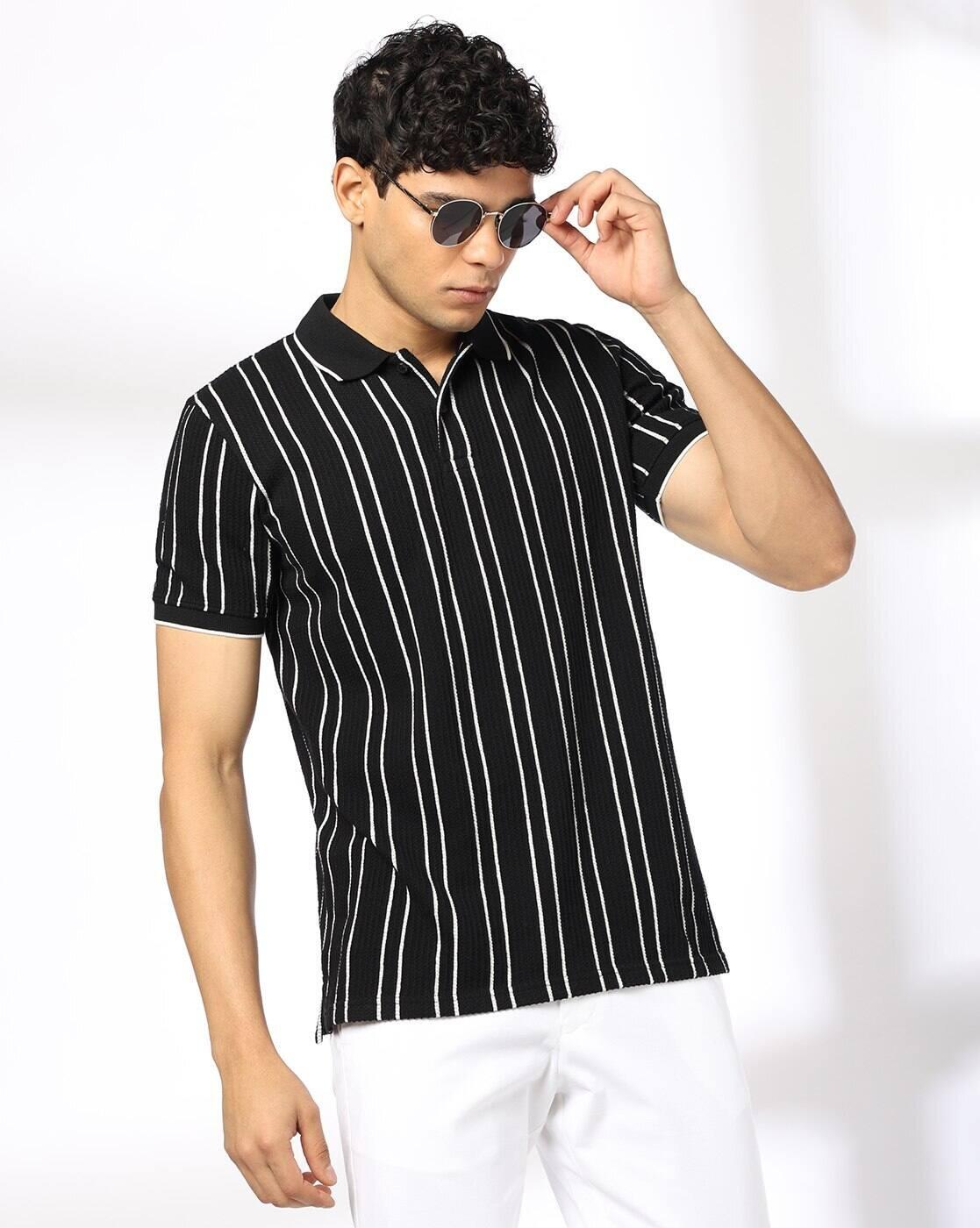 Men Slim Fit Striped Polo T-Shirt