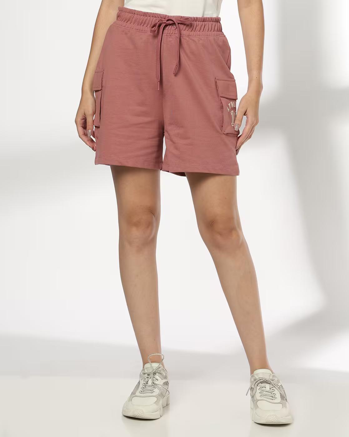 Women Typographic Print Relaxed Fit Cargo Shorts