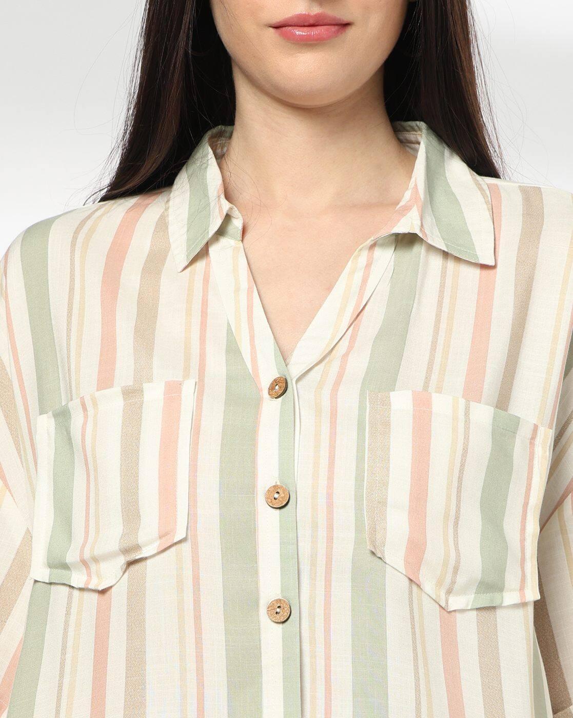 Women Striped Boxy Fit Classic Shirt