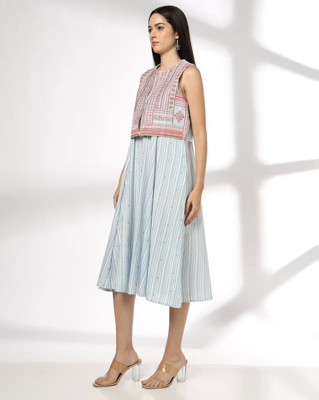 Women Fit & Flare Dress with Embroidered Jacket