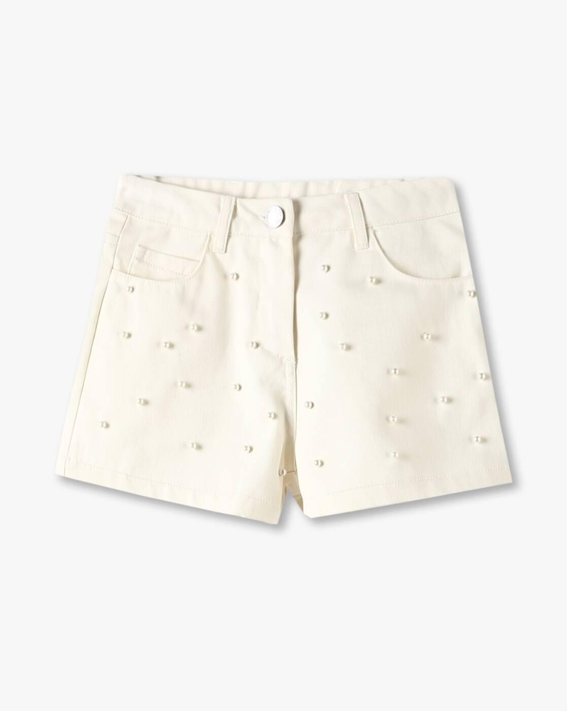 Girls Regular Fit Bermuda Shorts with Faux Pearls