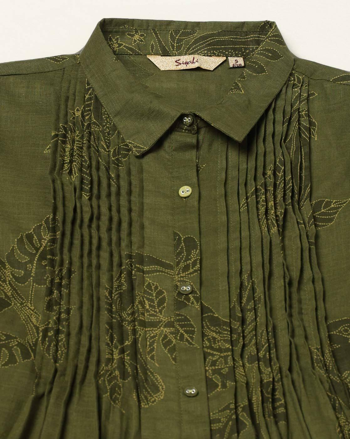 Women Leaf Print Pleated Flared Kurta