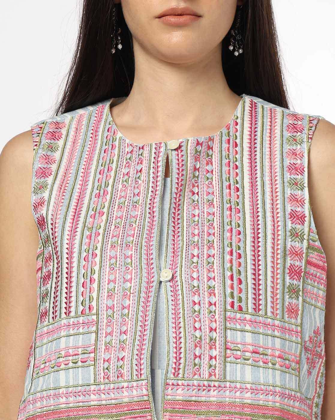 Women Fit & Flare Dress with Embroidered Jacket
