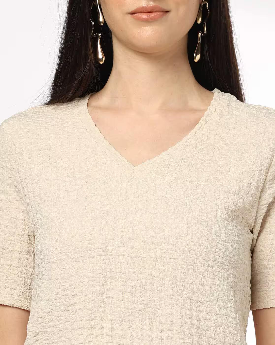 Women V-Neck Top & Cropped Trousers Co-Ord Set