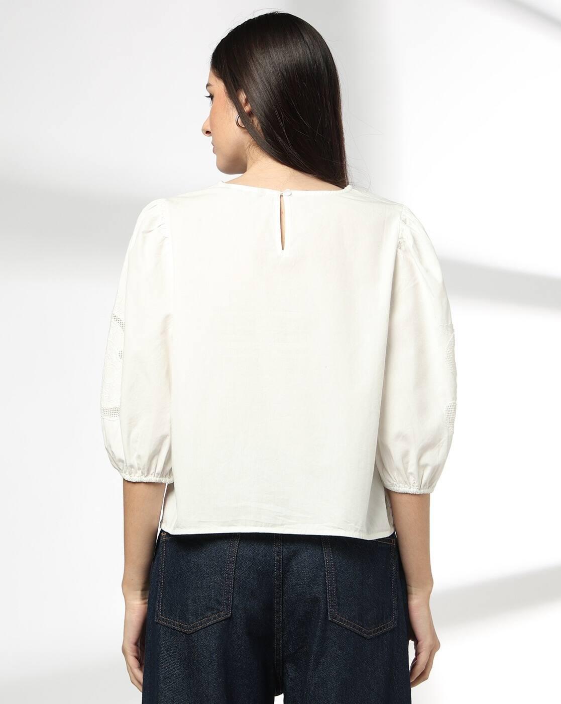 Women Embroidered Top with Scallop Hem