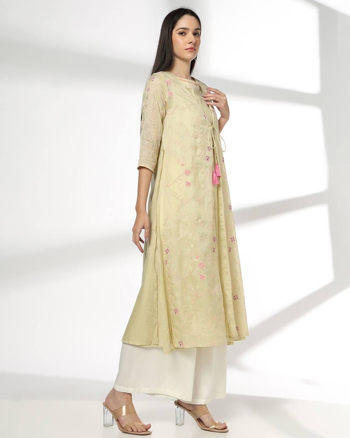 Women Open Jacket Embroidered Flared Kurta
