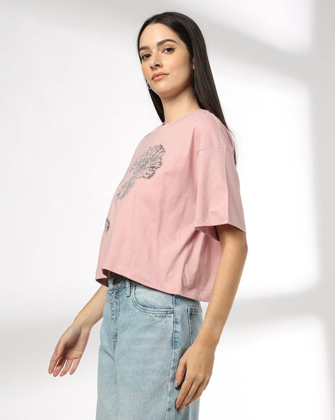 Women Embellished Relaxed Fit Crew-Neck T-Shirt