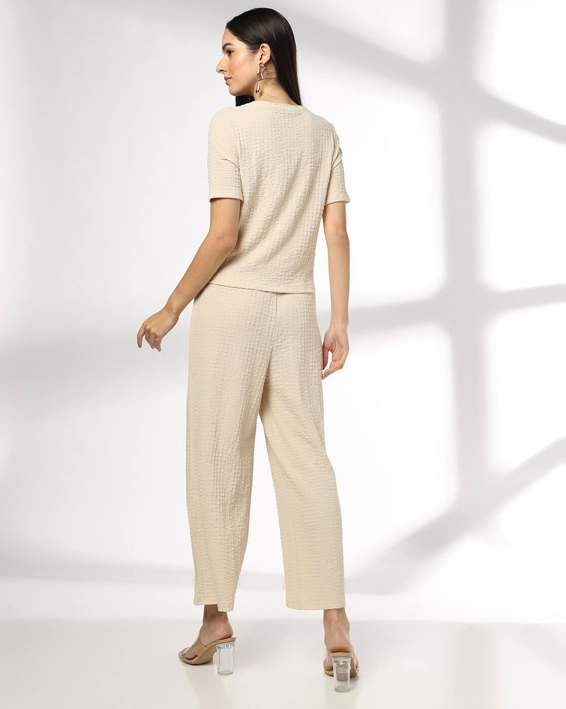 Women V-Neck Top & Cropped Trousers Co-Ord Set