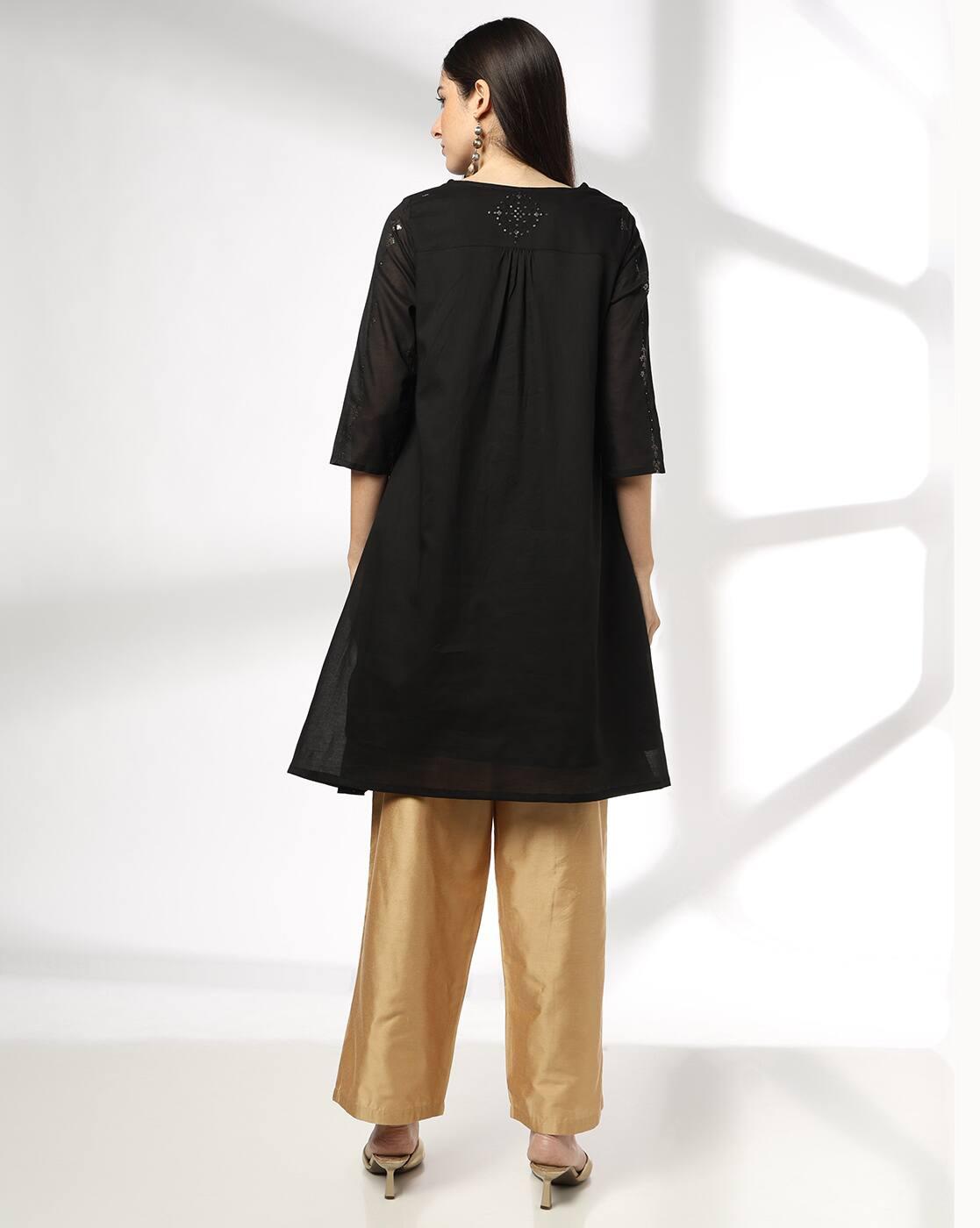 EMBROIDERED FESTIVE KURTA, BLACK, XL