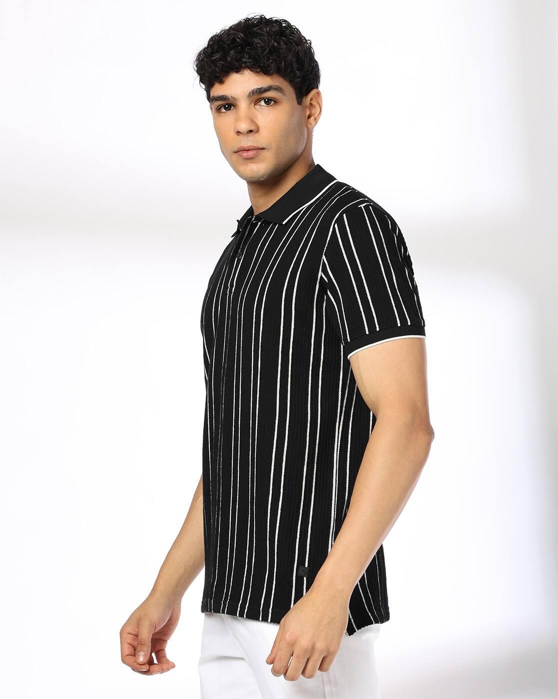 Men Slim Fit Striped Polo T-Shirt