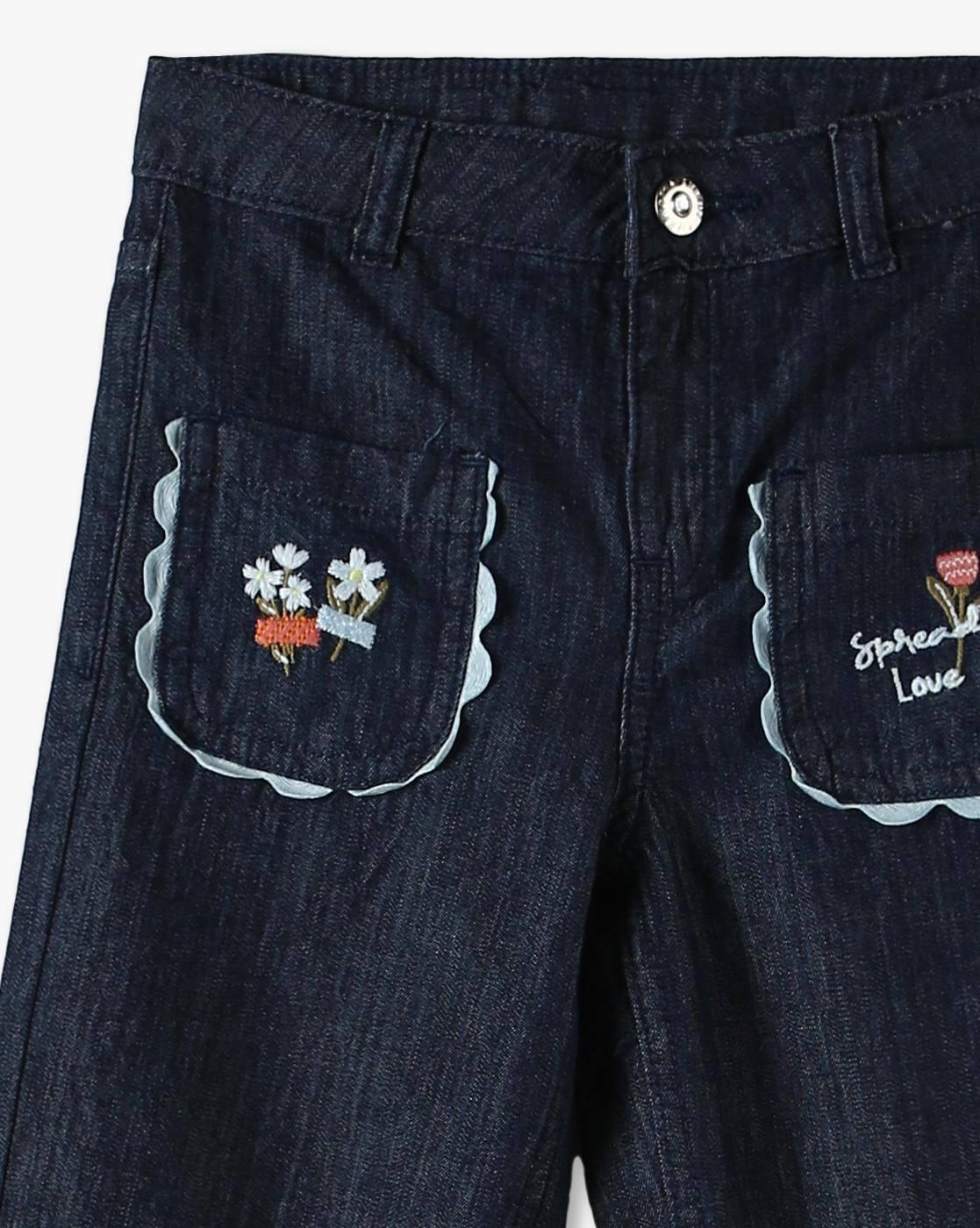 Girls Floral Embroidered Straight Culotte Pants