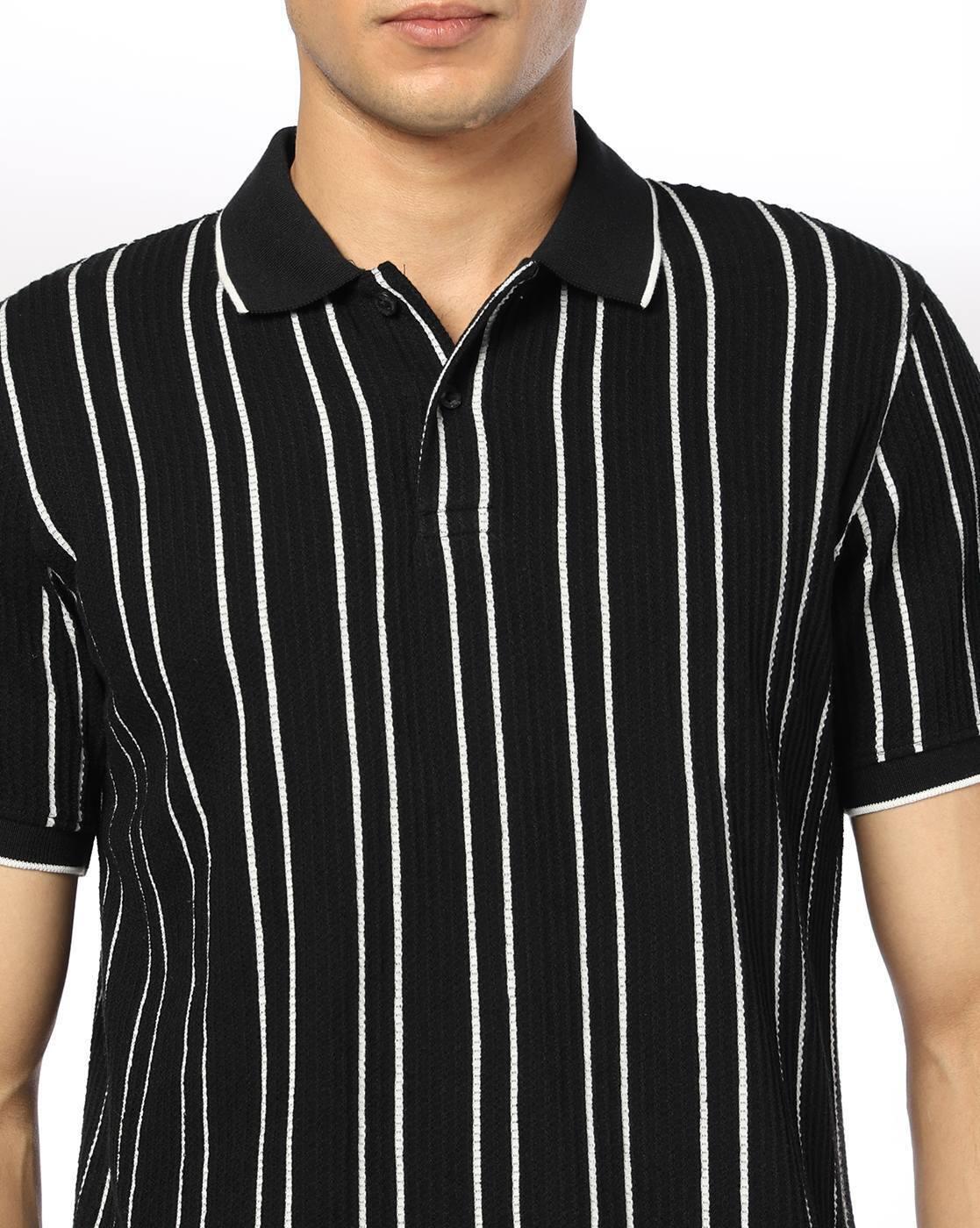 Men Slim Fit Striped Polo T-Shirt