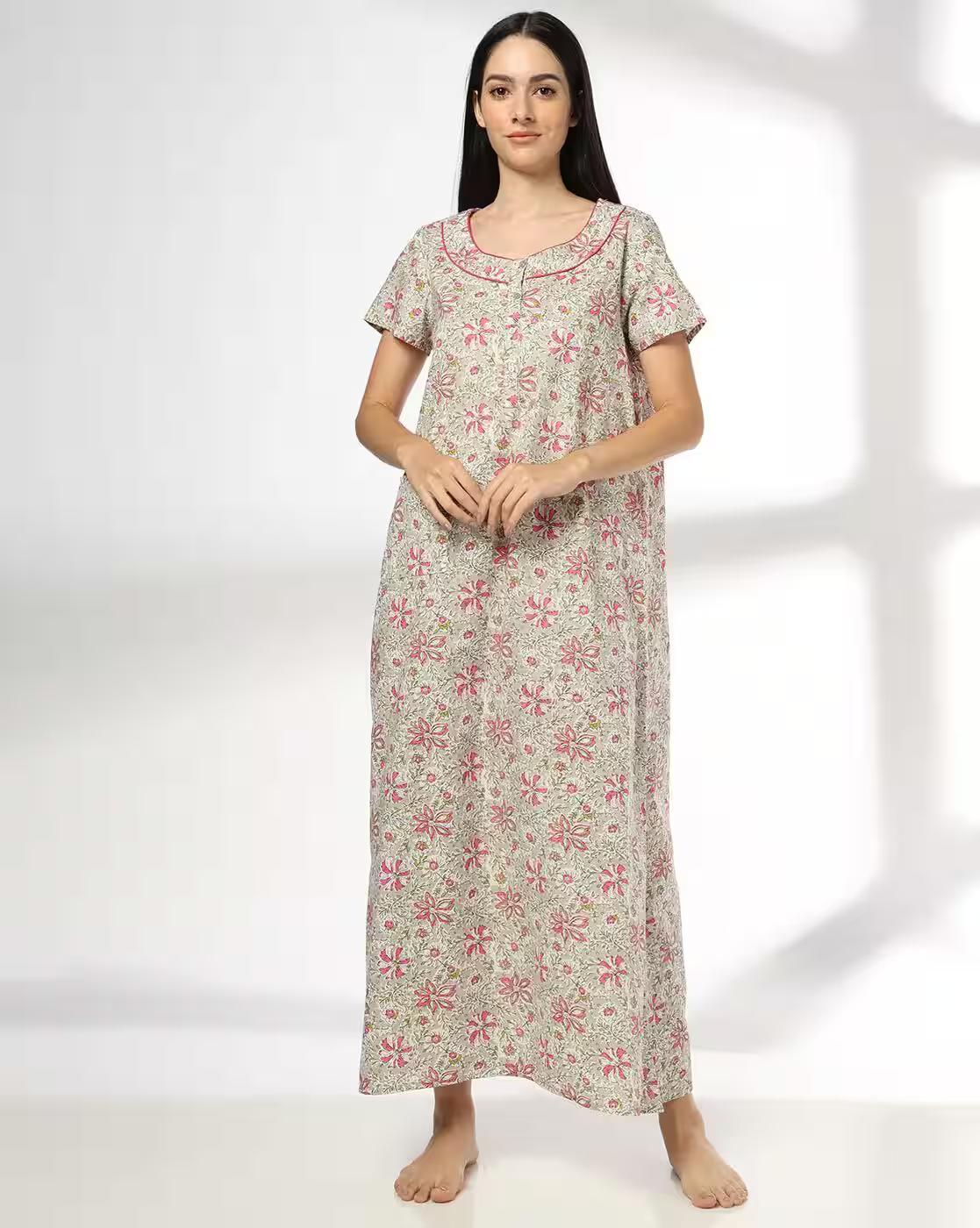 Cotton Nightie, GREY, M