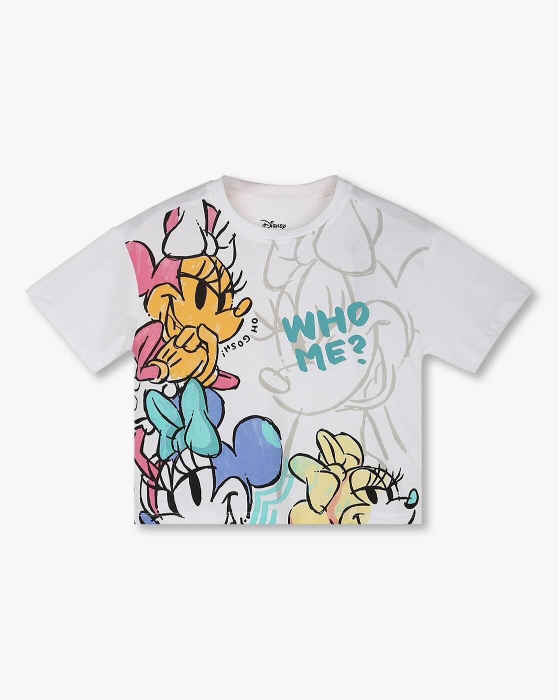 Girls Minnie Mouse Print Regular Fit Round-Neck T-Shirt