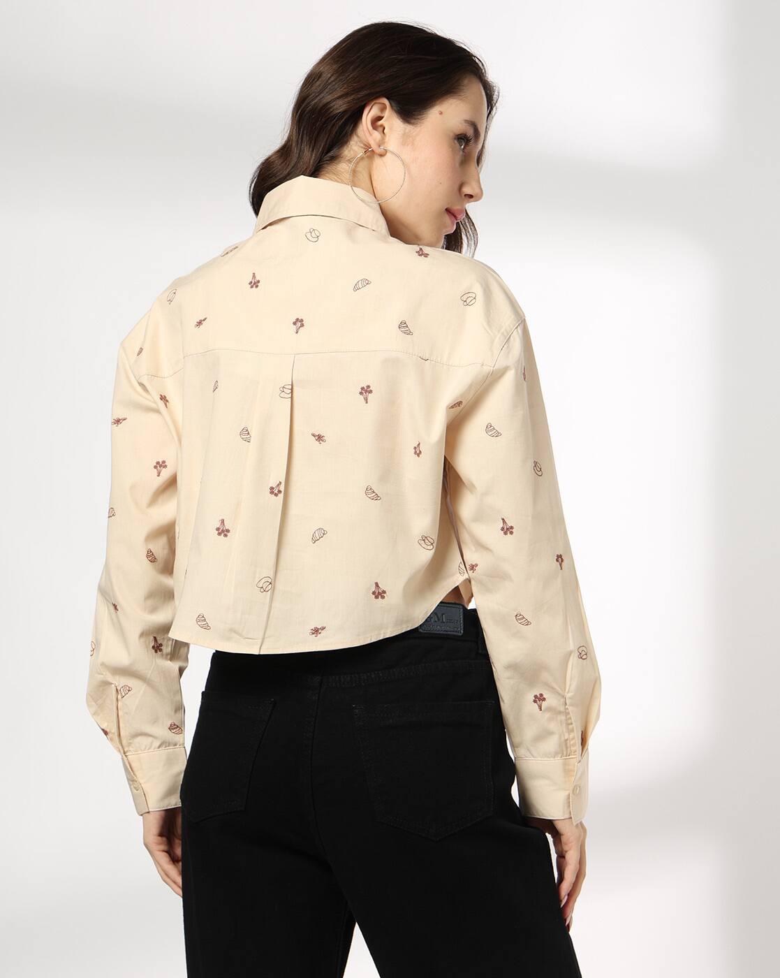 Women Embroidered Regular Fit Crop Shirt