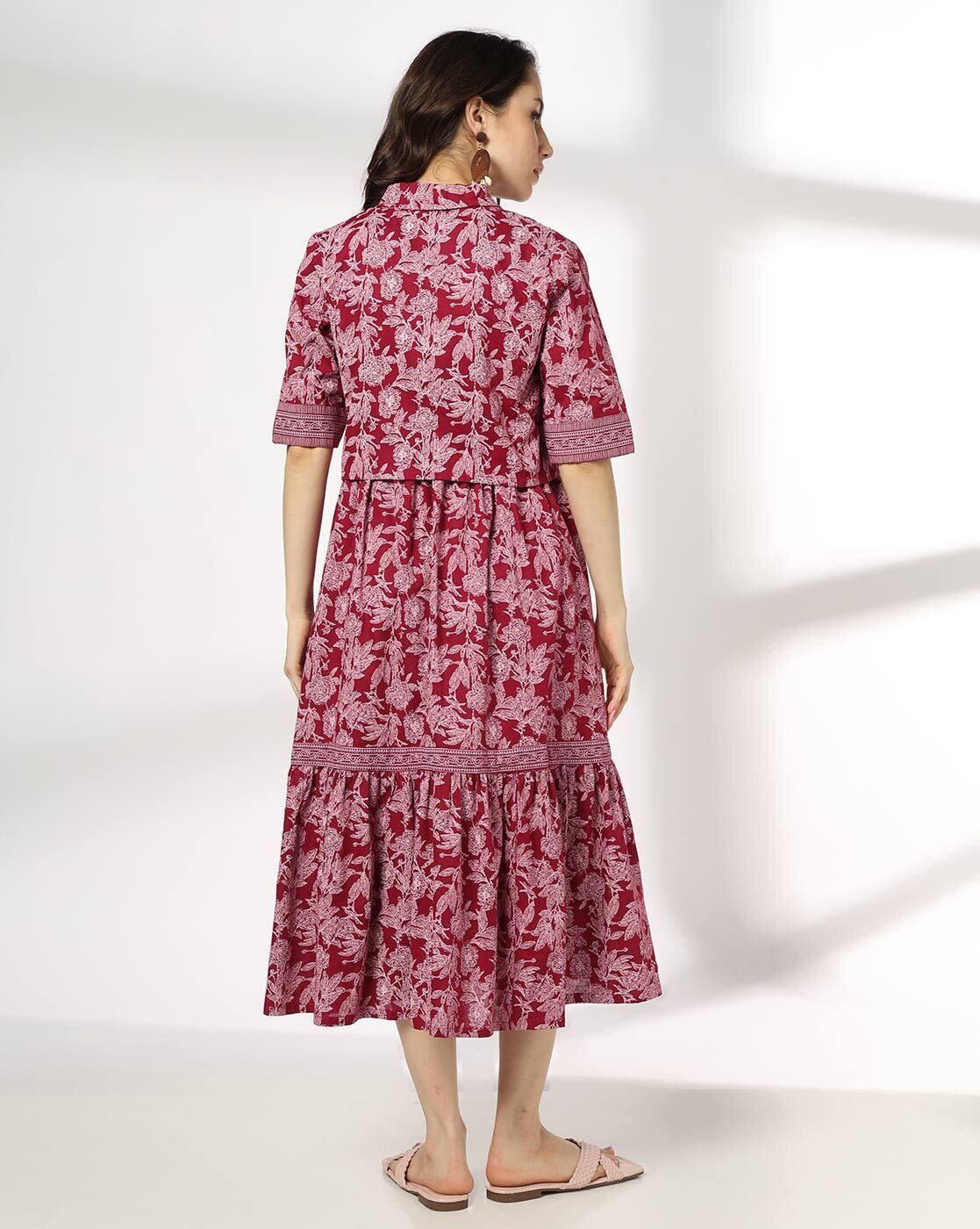 Women Floral Print Tiered Dress
