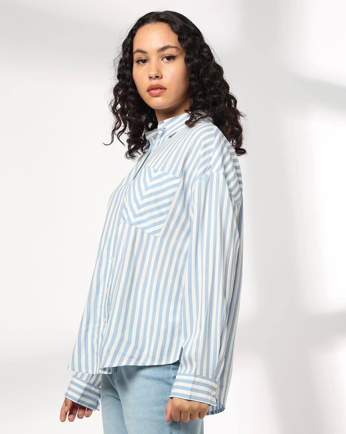 Women Striped Relaxed Fit Shirt with Patch Pocket