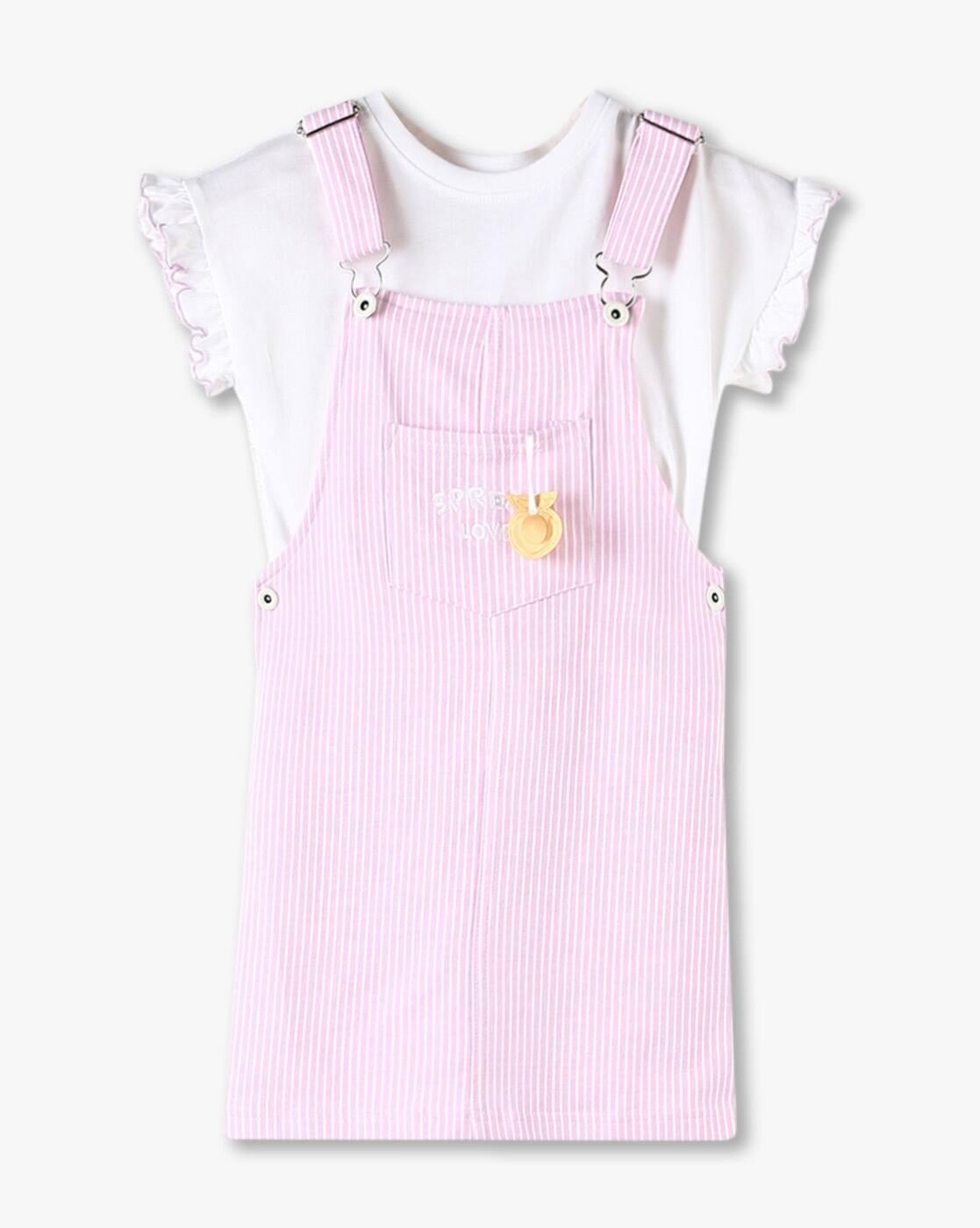 Girls Striped Dungarees with T-Shirt