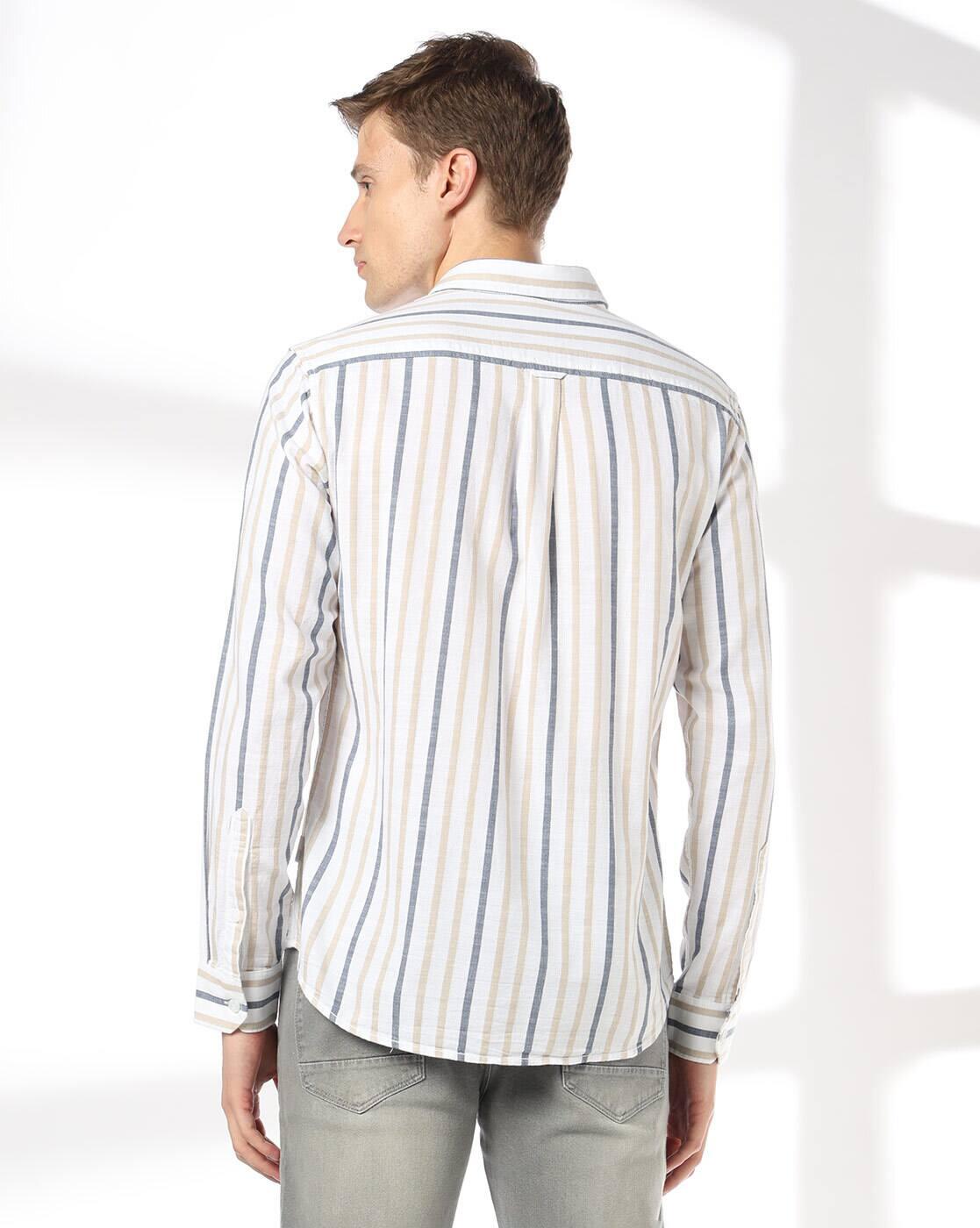Men Striped Slim Fit Cotton Shirt with Patch Pocket